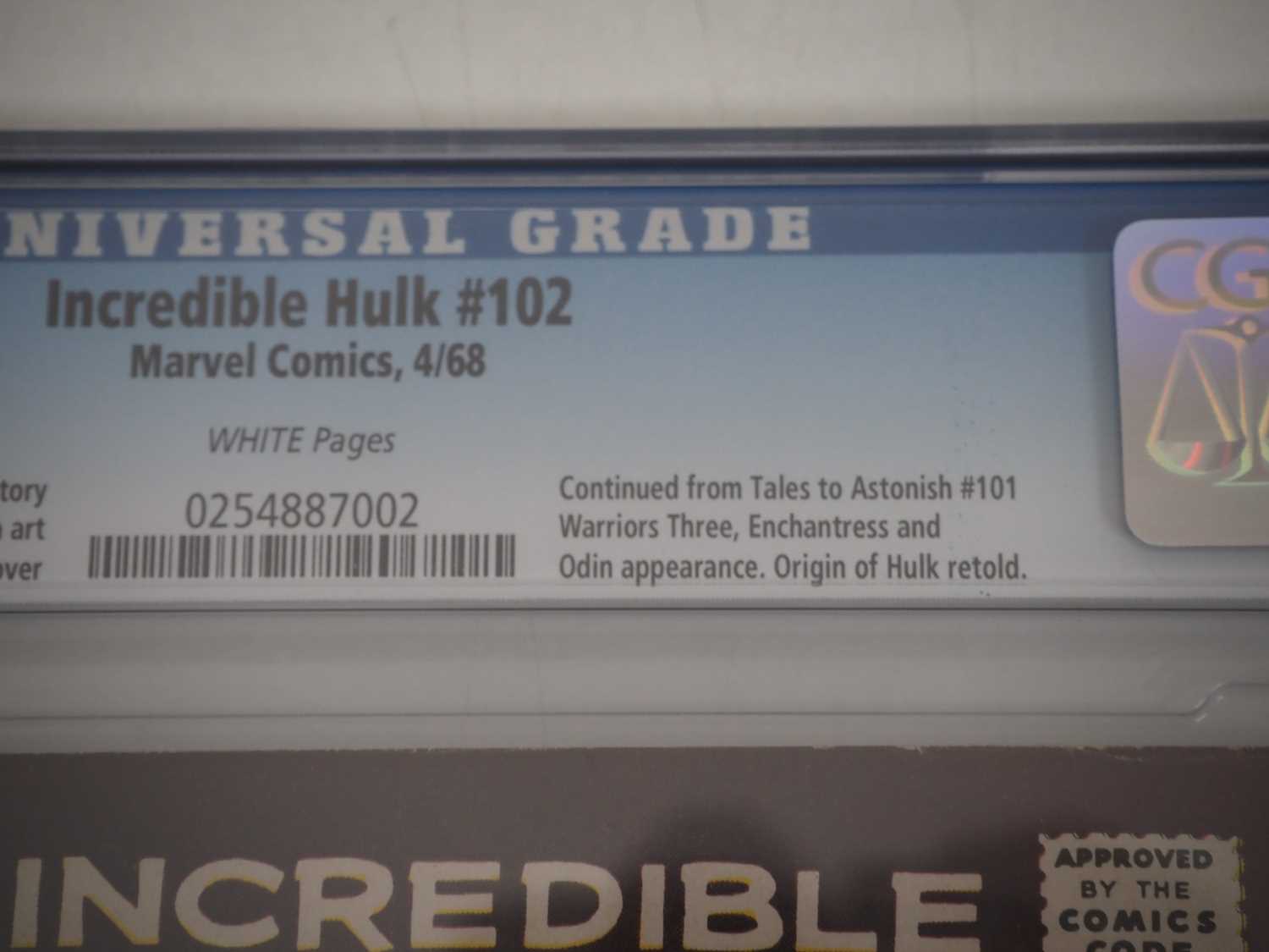 INCREDIBLE HULK #102 (1968 - MARVEL) - GRADED 8.5 (VF+) by CGC - First issue of the (new) solo title - Image 4 of 4