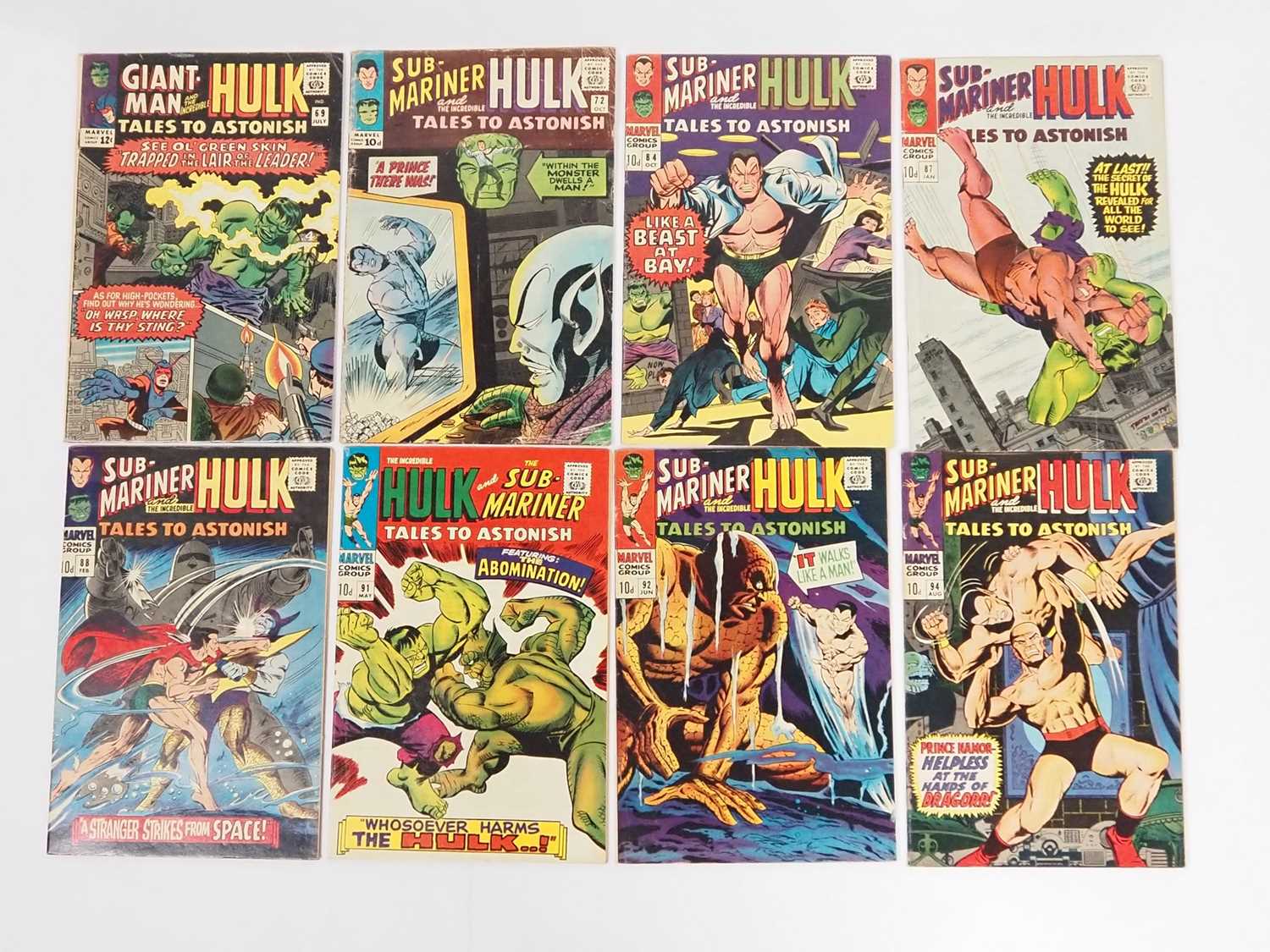 TALES TO ASTONISH #69, 72, 84, 87, 88, 91, 92, 94 (8 in Lot) - (1965/1967 - MARVEL - US & UK Price