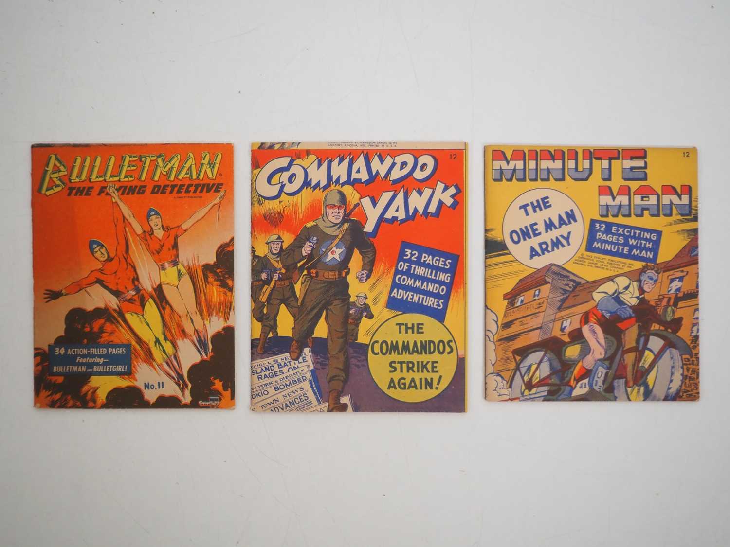 MIGHTY MIDGET COMICS: BULLETMAN #11, COMMANDO YANK #12, MINUTE MAN #12 (3 in Lot) - (1942/1943 -