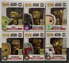 STAR WARS - A set of 6, 2019 Star Wars Celebration Gold Chrome Funko Pops - The Set includes