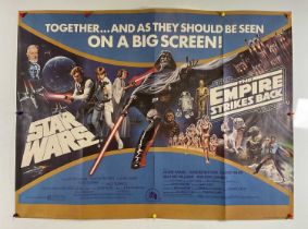 STAR WARS / THE EMPIRE STRIKES BACK (1980) Double-bill UK Quad film poster, featuring combined