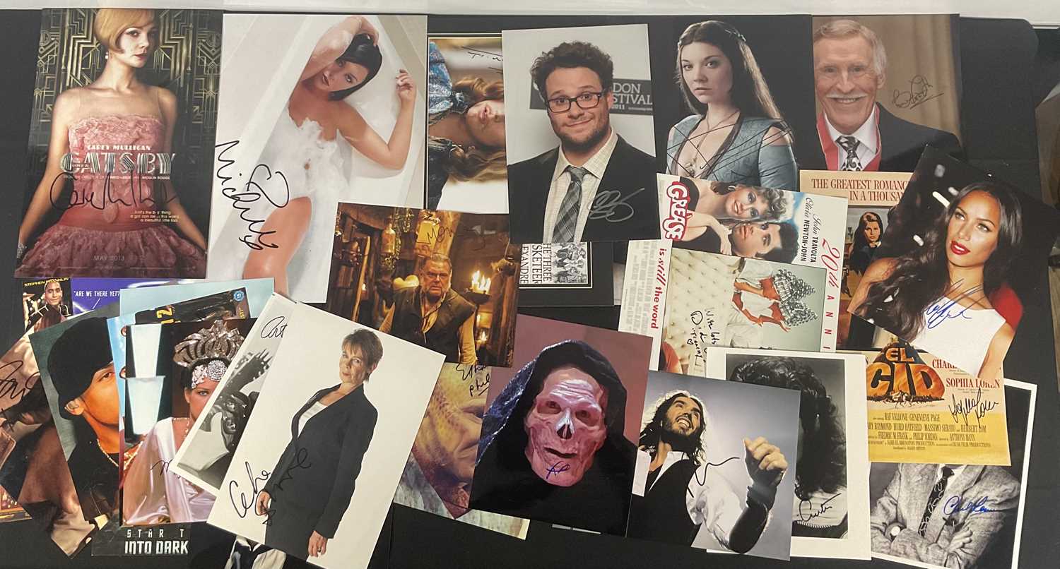 A collection of mixed celebrity autographs to include CAREY MULLIGAN, SETH ROGAN, SOPHIA LOREN,