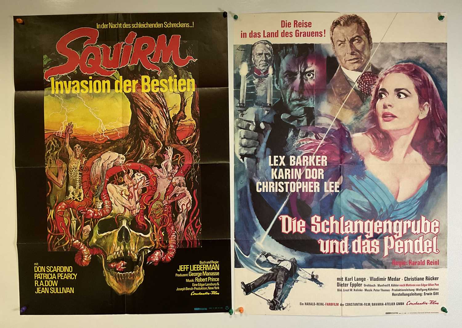 Two German A1 (23" x 33") Horror film posters for SQUIRM (1976) Drew Struzan artwork, together