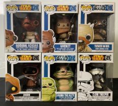 A group of Star Wars Funko Pops to include: Tusken Raider #19 blue box Jawa #20 black box Clone