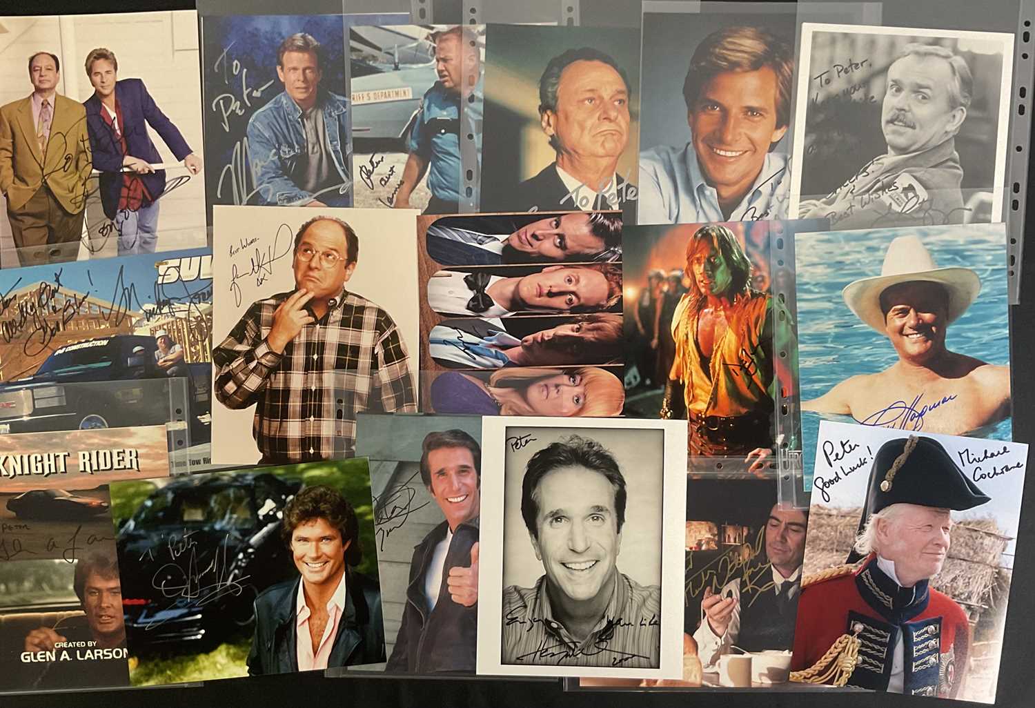A group of colour photographs signed by male celebrities to include DAVID HASSELHOFF, MICHAEL