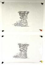 PINK FLOYD - Two sheets of original art on acetate believed to be concept art for THE WALL (1982)