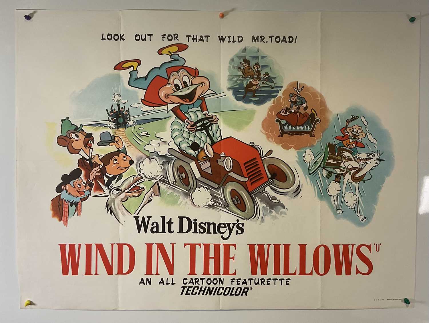 WALT DISNEY: WIND IN THE WILLOWS (1949) (1960s rerelease) - UK Quad film poster - folded