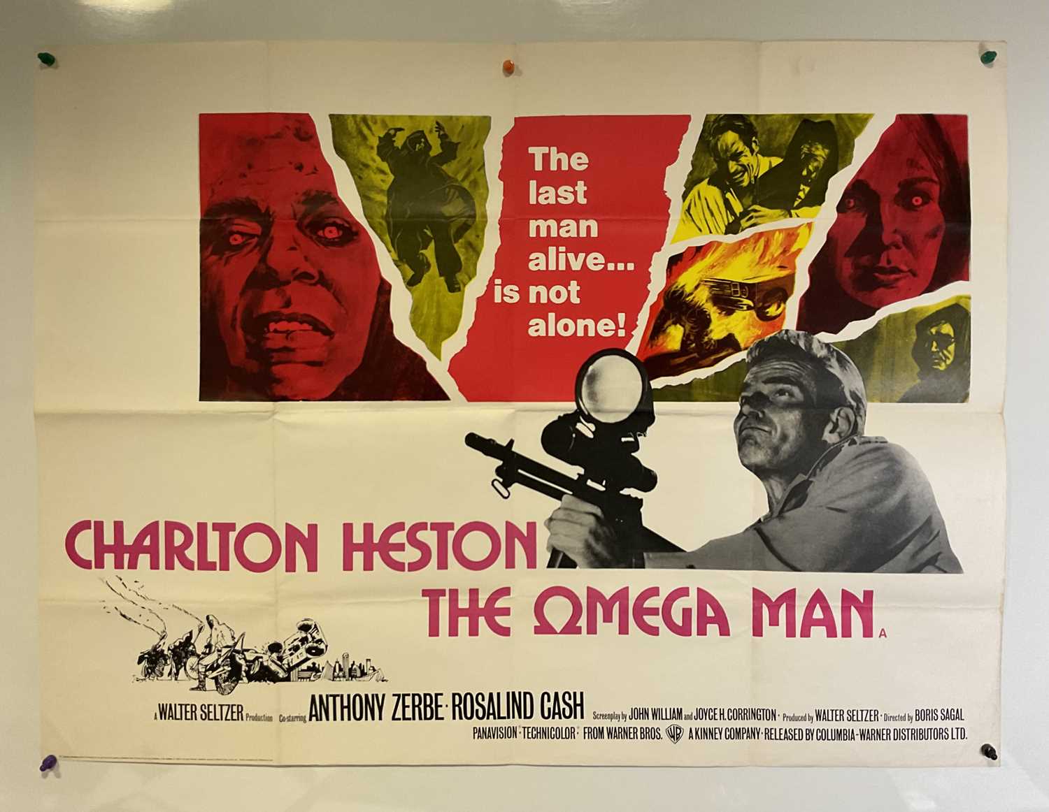 THE OMEGA MAN (1971) A US one sheet and UK Quad film poster for the Charlton Heston Horror - Image 3 of 11