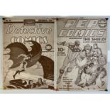 COMIC ART - A couple of reproduction comic book cover posters depicting Detective Comics #33 cover