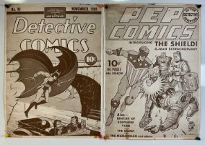 COMIC ART - A couple of reproduction comic book cover posters depicting Detective Comics #33 cover