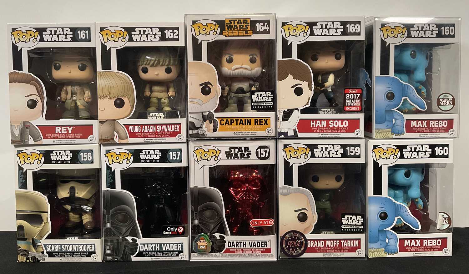 STAR WARS - A group of Star Wars Funko Pops to include: Scarif Stormtrooper #156 black box Darth