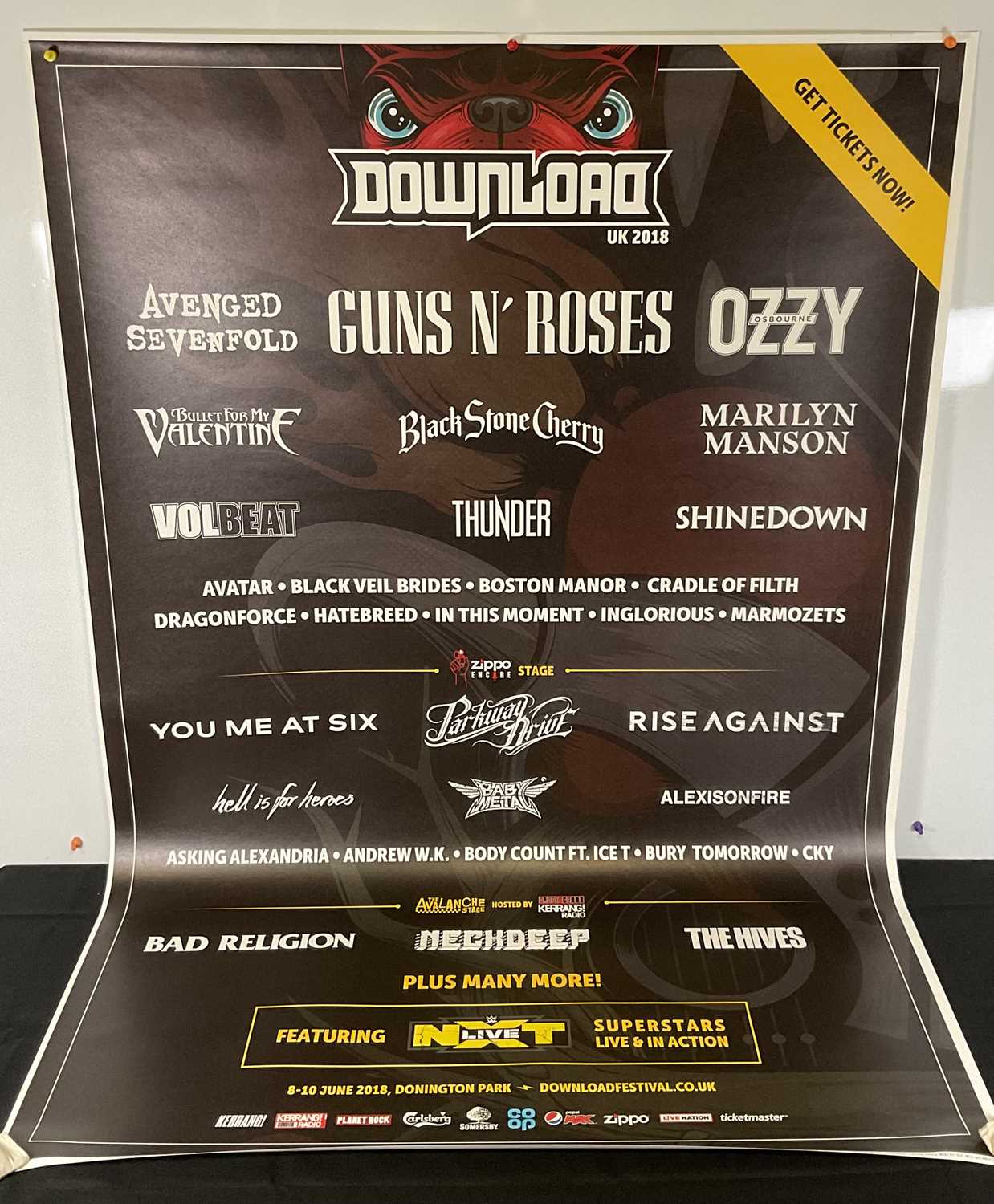 A bus stop poster for DOWNLOAD FESTIVAL 2018 Featuring AVENGED SEVENFOLD, GUNS N ROSES, OZZY