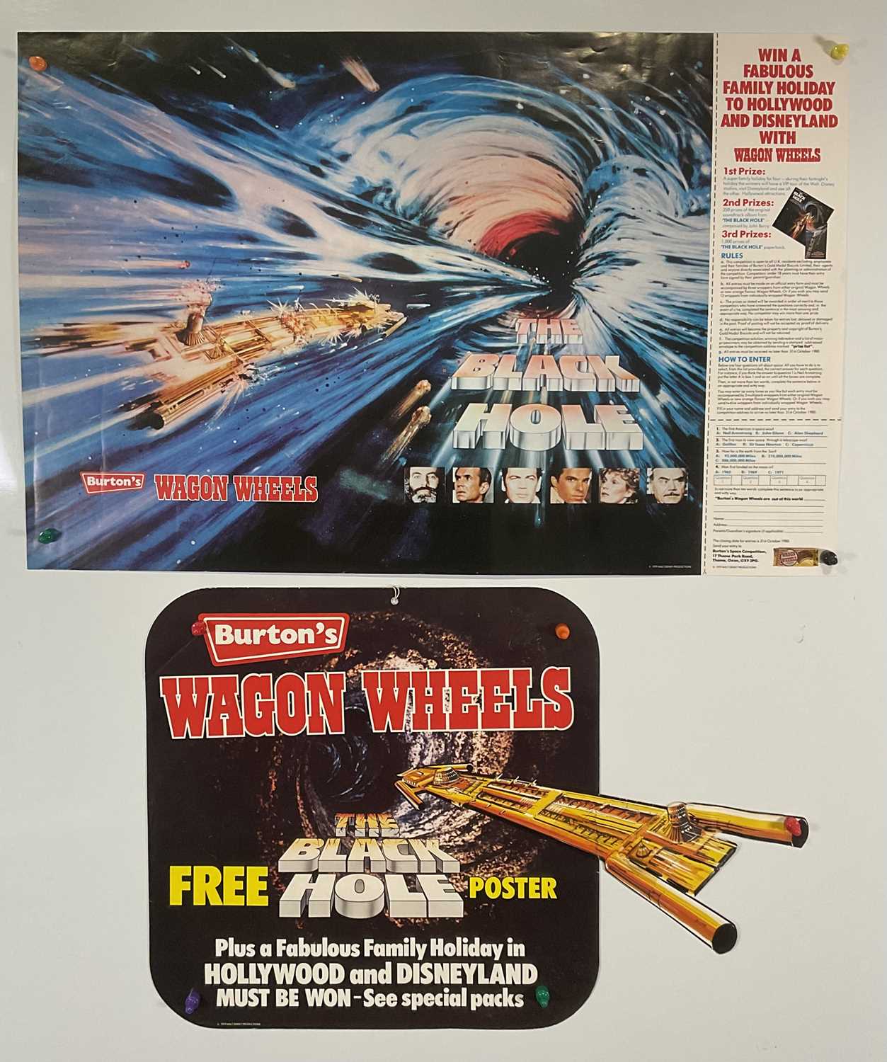 A pair of THE BLACK HOLE (1979) Wagon Wheels UK promotional posters advertising the chance to win