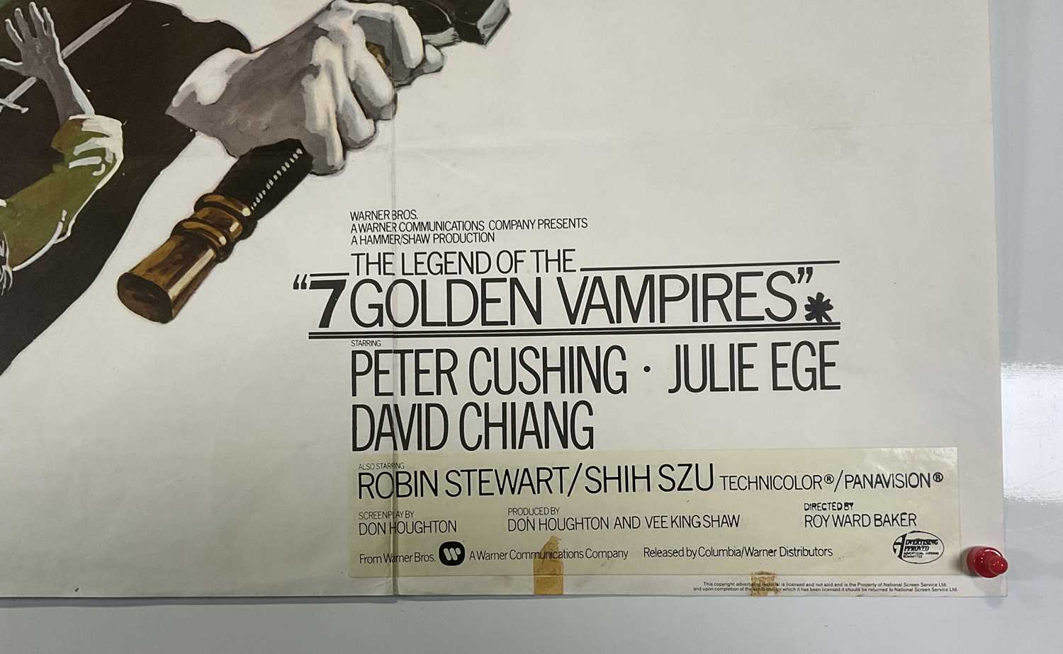 LEGEND OF THE 7 GOLDEN VAMPIRES (1974) UK Quad film poster, Hammer Horror starring Peter Cushing, - Image 3 of 6