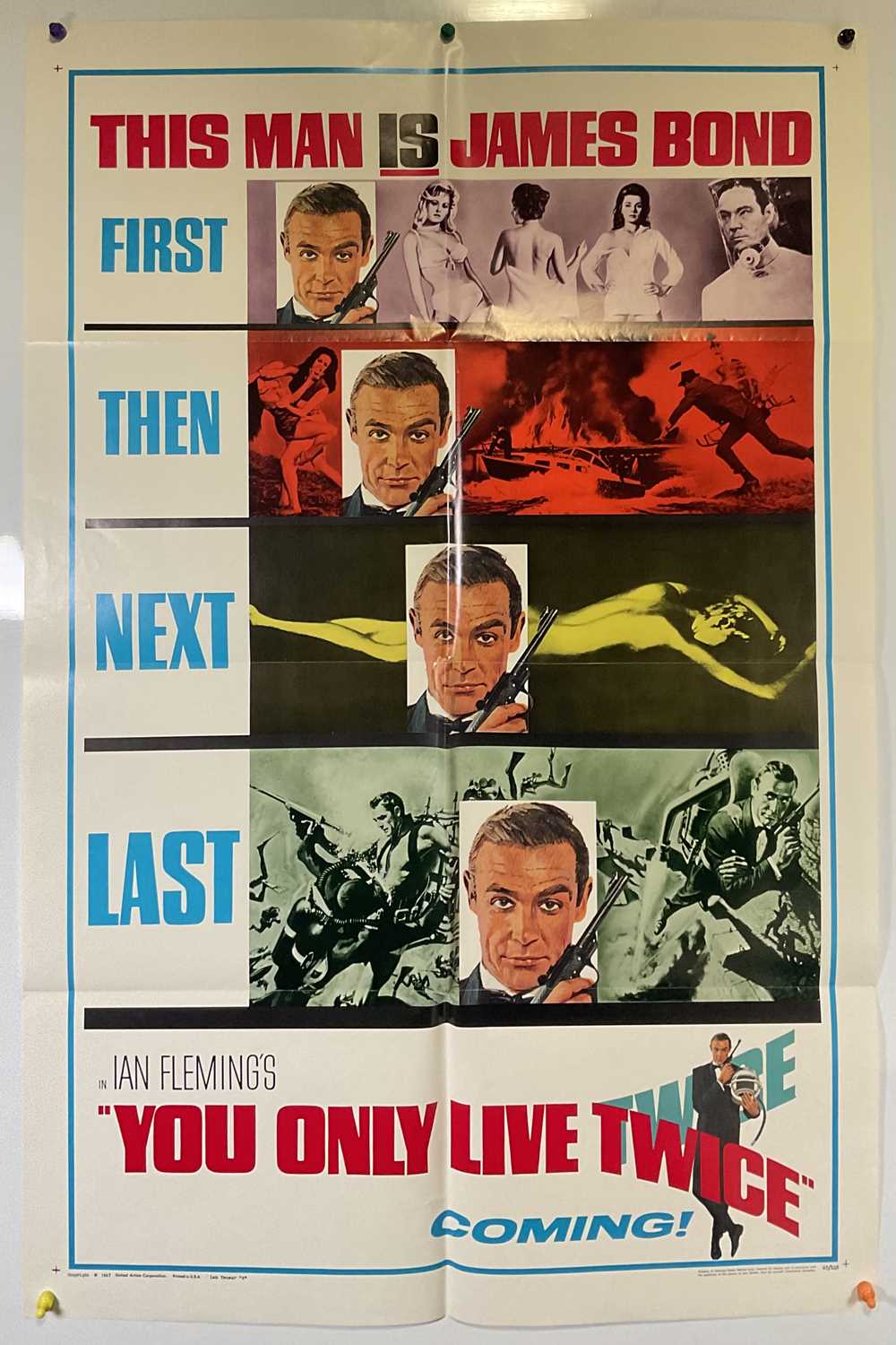 YOU ONLY LIVE TWICE (1967) US One-sheet teaser film poster, classic Sean Connery as 007, folded.
