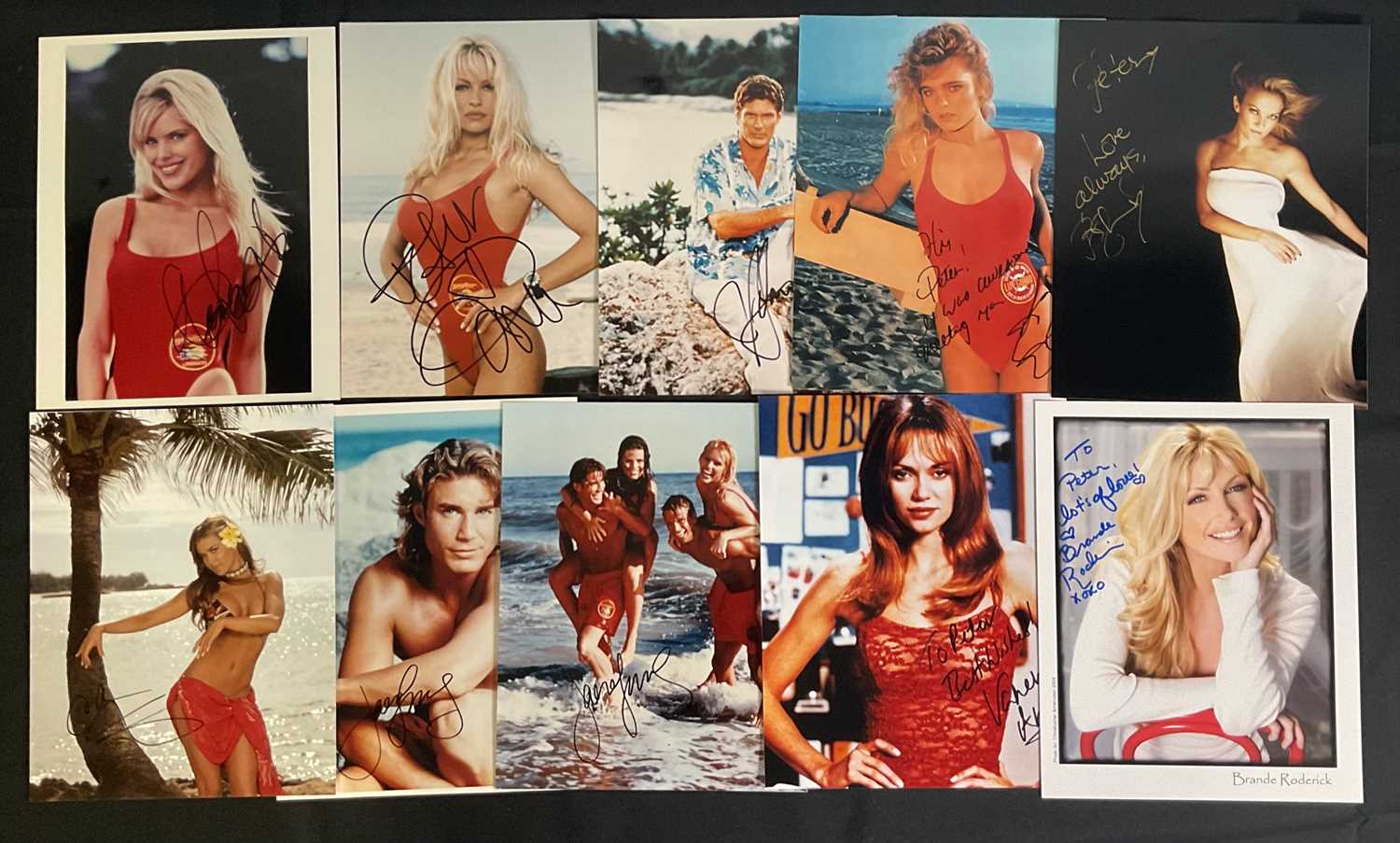 A group of signed photographs relating to BAYWATCH comprising of PAMELA ANDERSON, ERIKA ELENIAK,