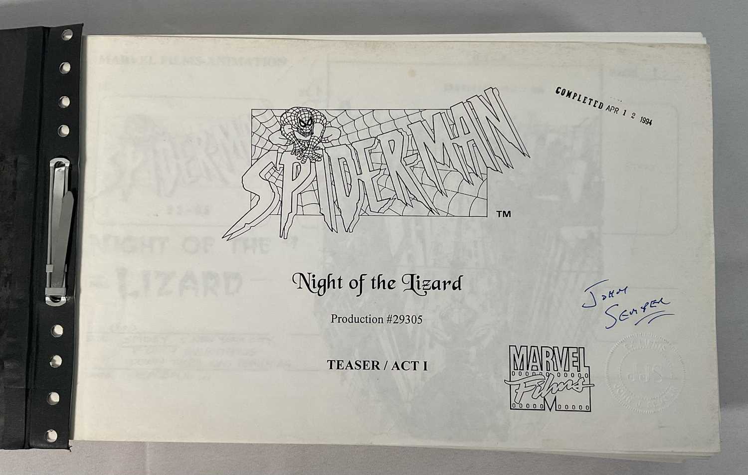 A folio of storyboards from the production of SPIDER-MAN the animated series, signed and stamped