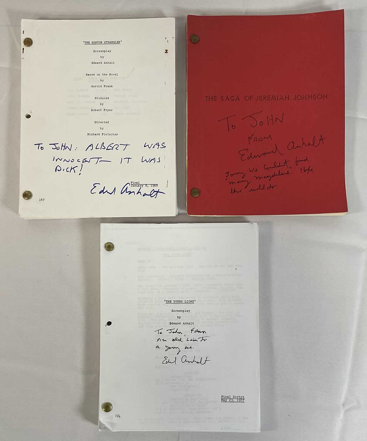 A group of autographed screenplays signed by writer EDWARD ANHALT including THE BOSTON STRANGLER (