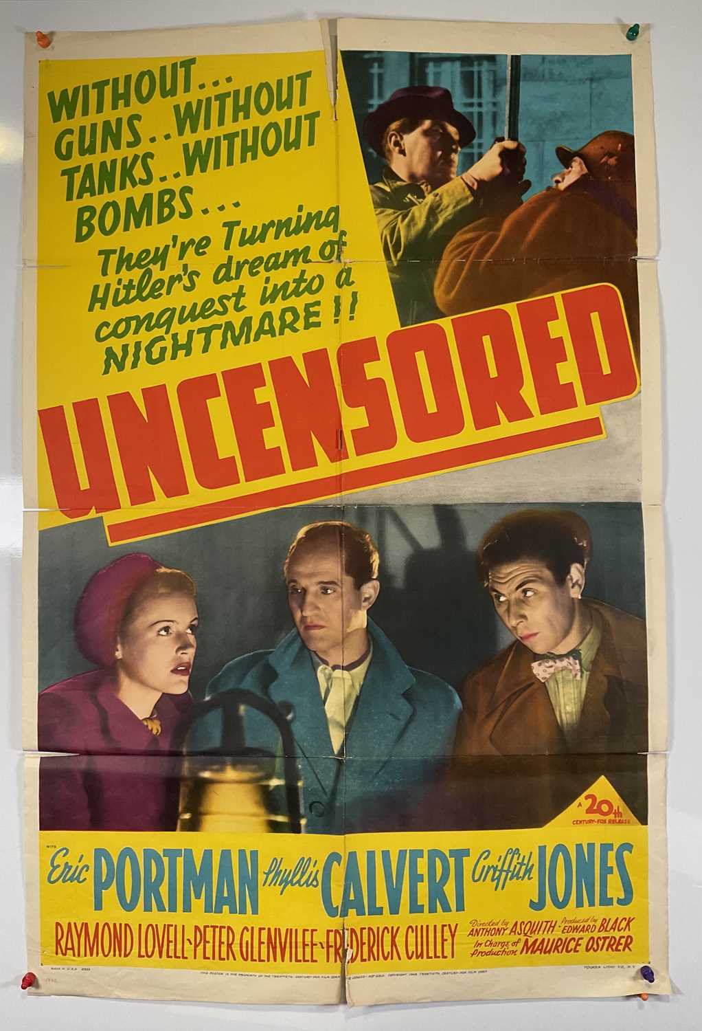 UNCENSORED (1942) released in 1943 in America - US one sheet, folded.