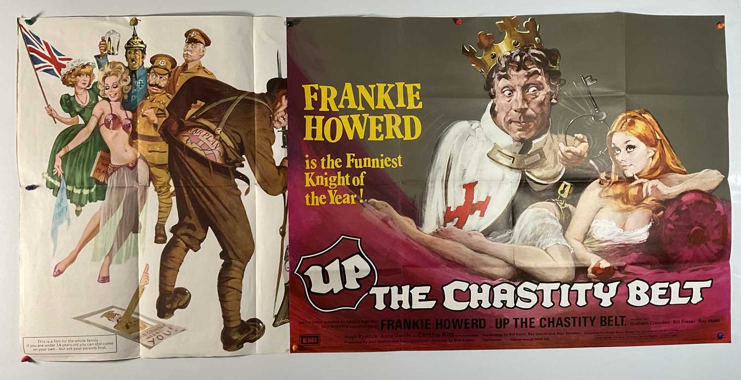 UP THE CHASTITY BELT (1971) and UP THE FRONT (1972) UK Quad film posters, artwork by Arnaldo