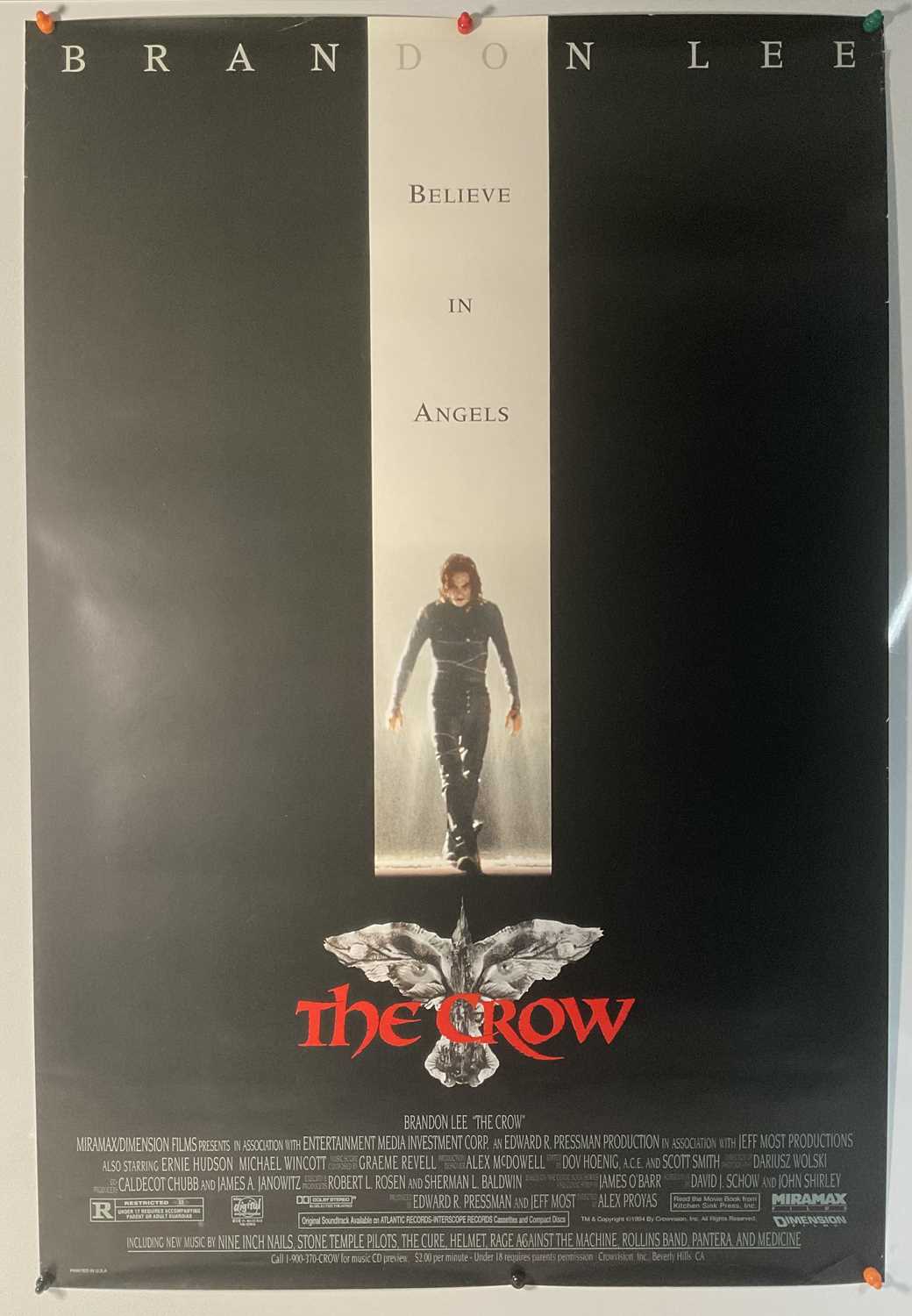 THE CROW (1994) US one-sheet, cult classic starring Brandon Lee in which Lee tragically died