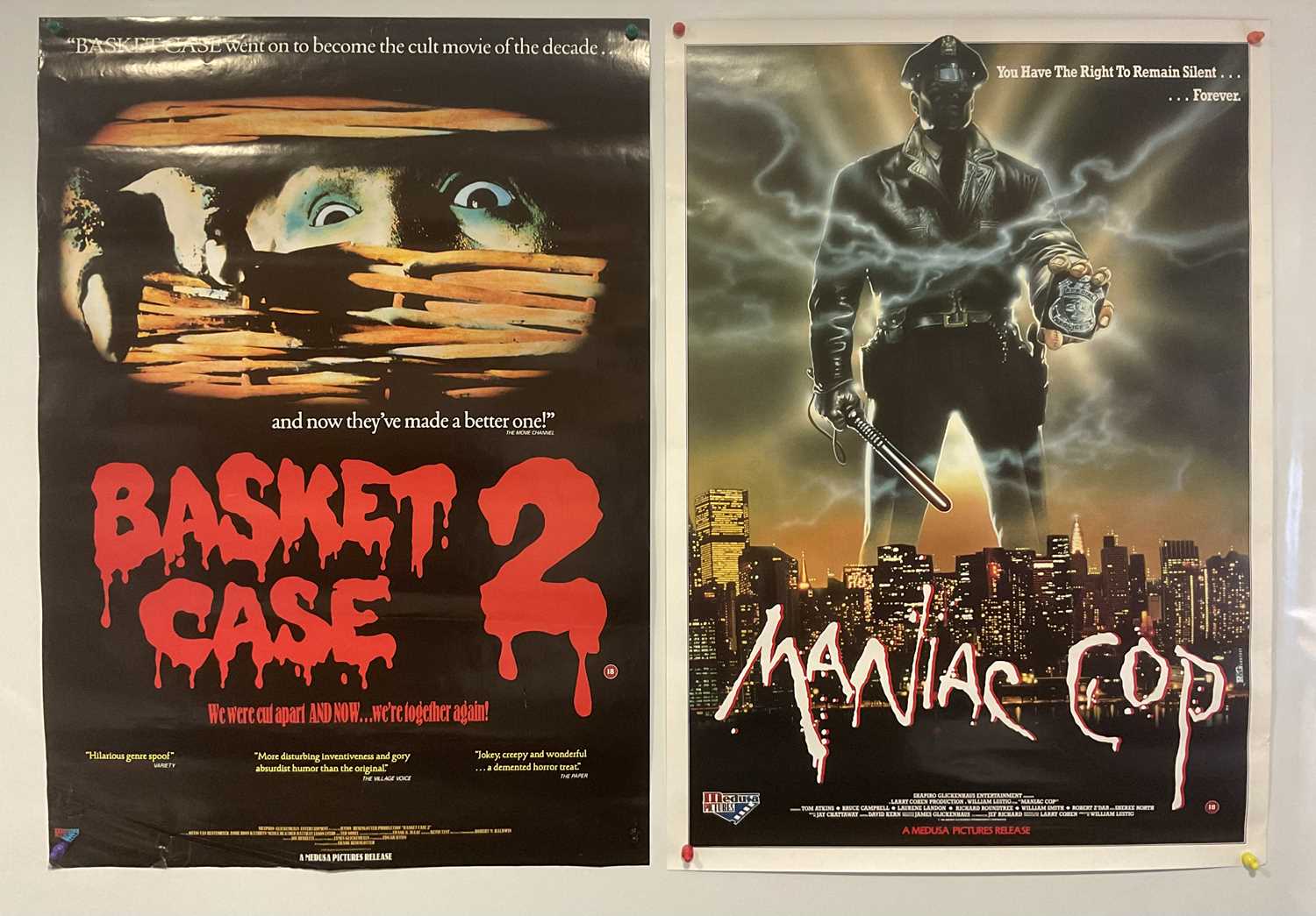 MANIAC COP (1988) and BASKET CASE 2 (1990) UK Video posters double-sided with FRANKENHOOKER (1990) - Image 5 of 6