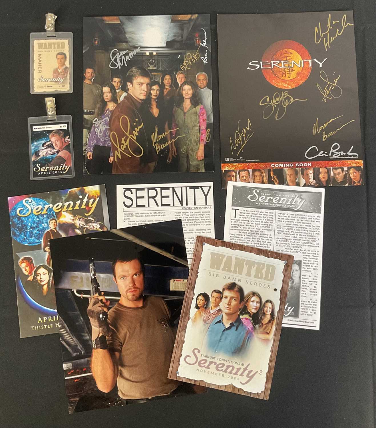 A group of SERENITY / FIREFLY autographs and promotional material including A cast photo signed by