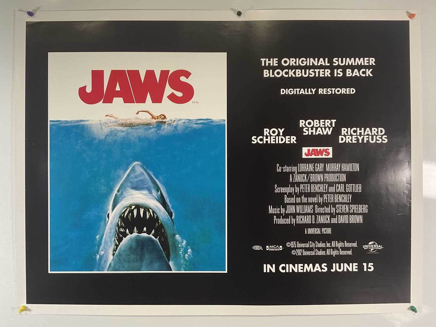 JAWS (2012) 2 UK Quad film posters and the 2022 IMAX release - classic Roger Kastel artwork, rolled - Image 2 of 5