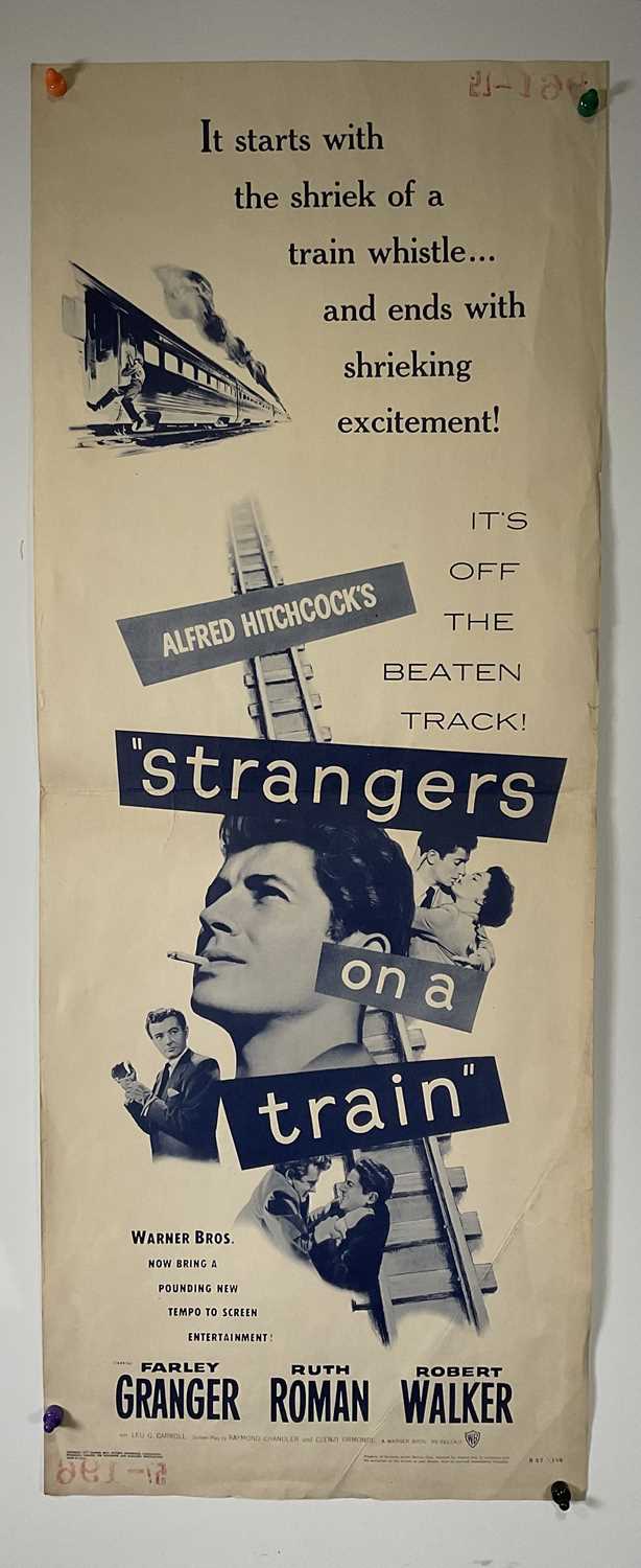 STRANGERS ON A TRAIN (1951) re-release 1957 US insert film poster for the Hitchcock classic,