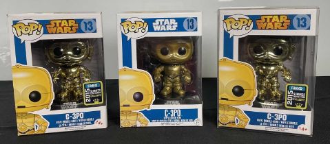 STAR WARS - A group of Star Wars Funko Pops, C-3PO #13 blue box and two C-3PO #13 2015 San Diego