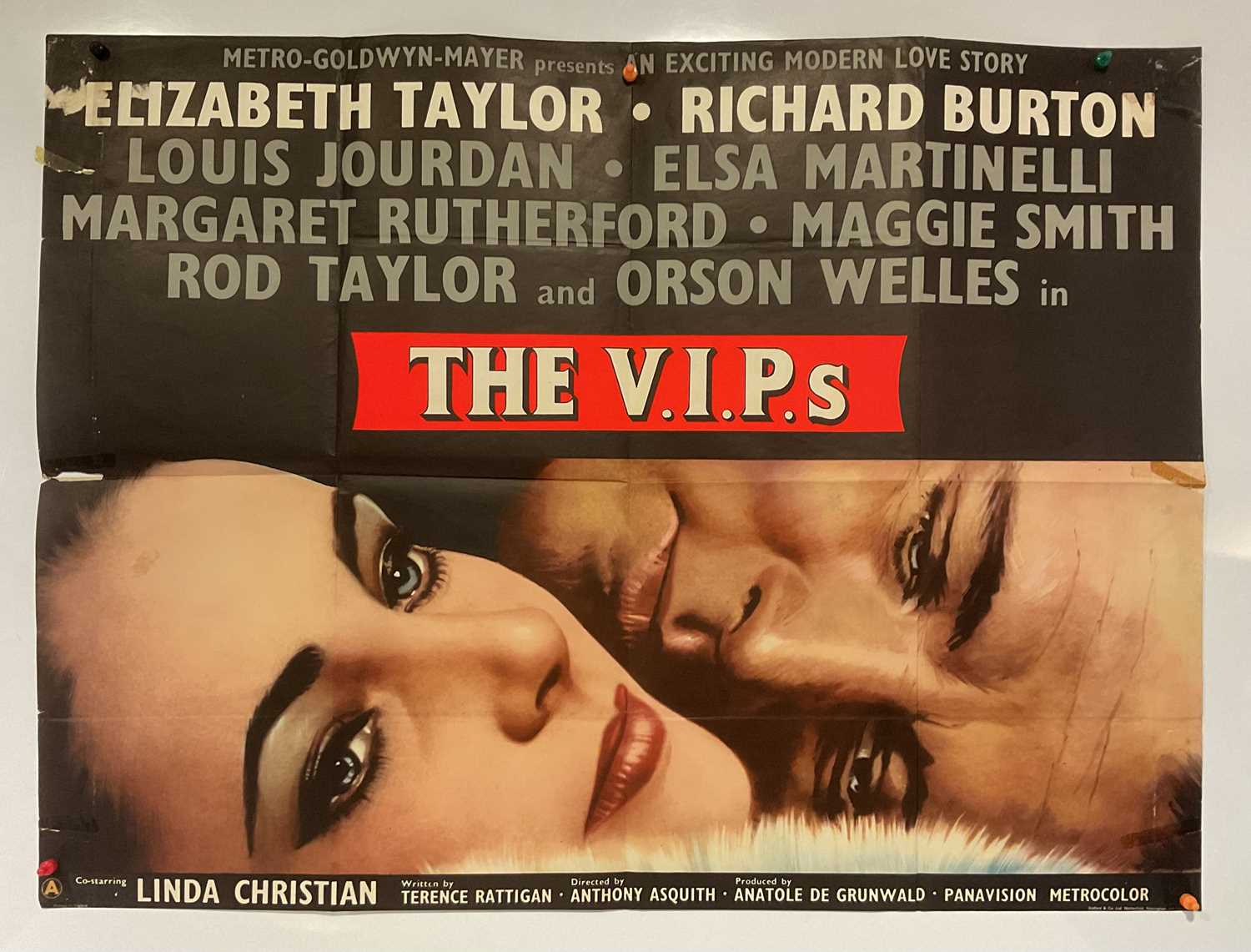 THE V.I.P.s (1963) UK Quad film poster, Elizabeth Taylor and Richard Burton, folded