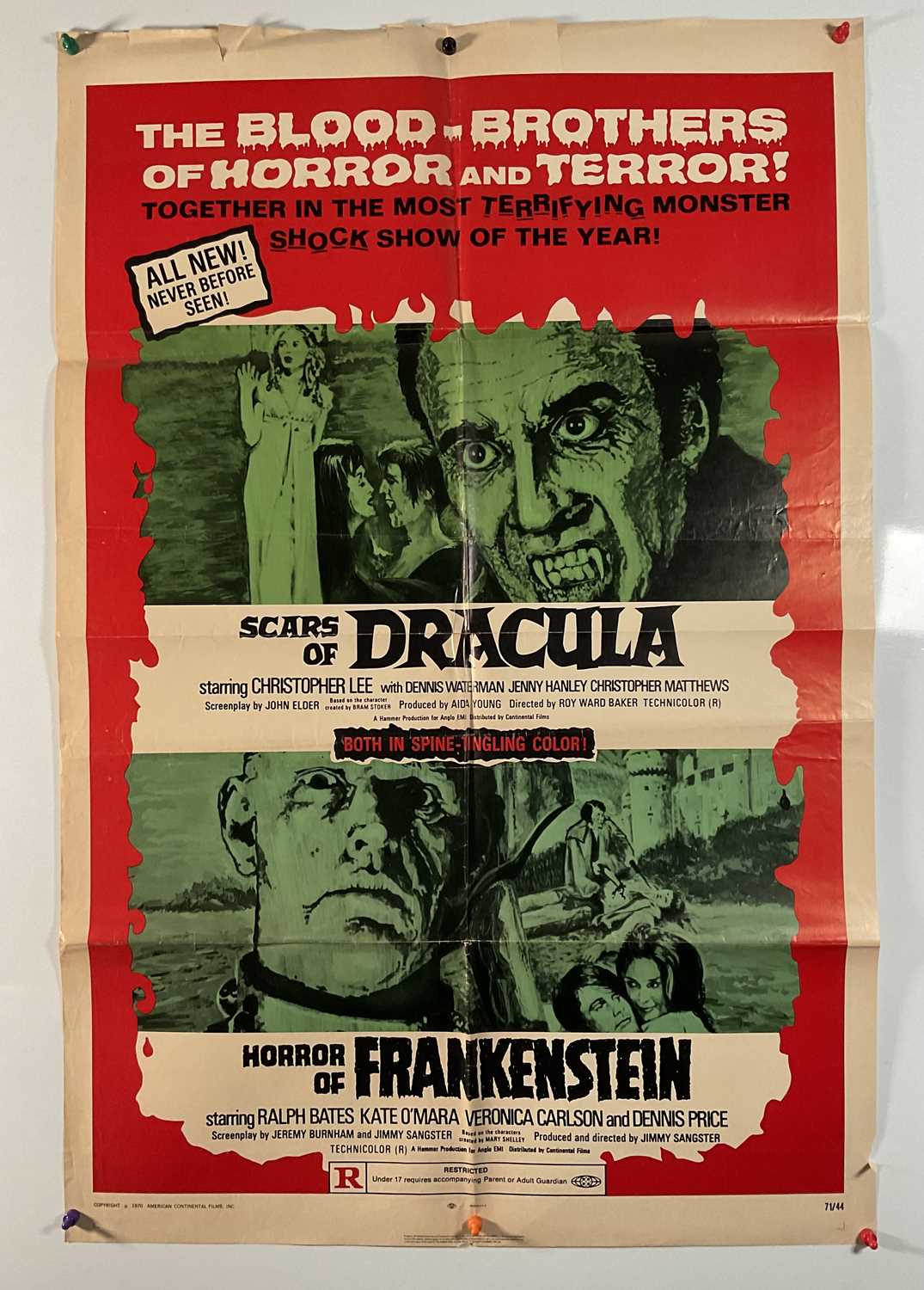 SCARS OF DRACULA / HORROR OF FRANKENSTEIN (1971) Double-Bill US one sheet movie poster, Hammer