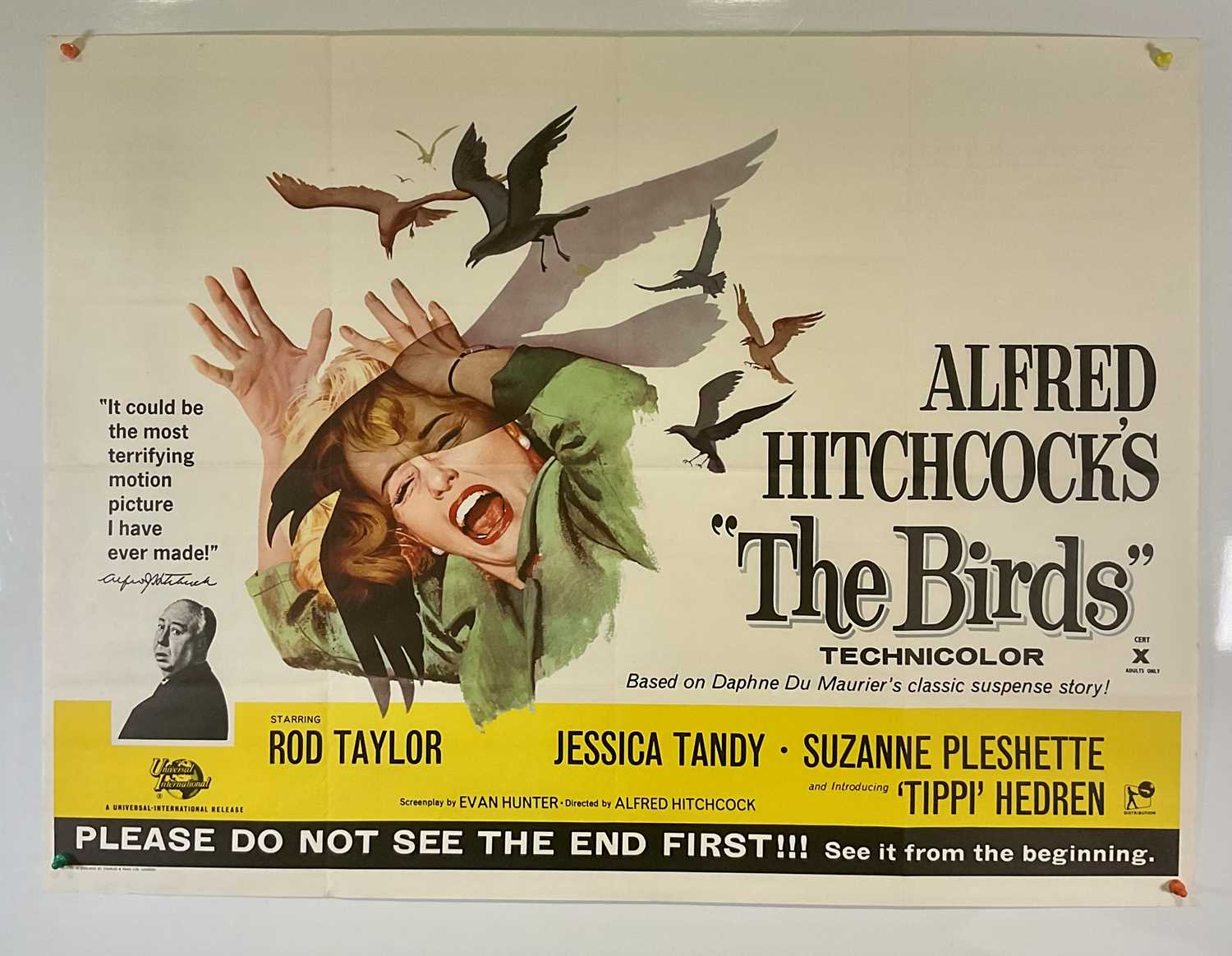 THE BIRDS (1963) UK Quad film poster, Alfred Hitchcock's ornithological suspense thriller starring