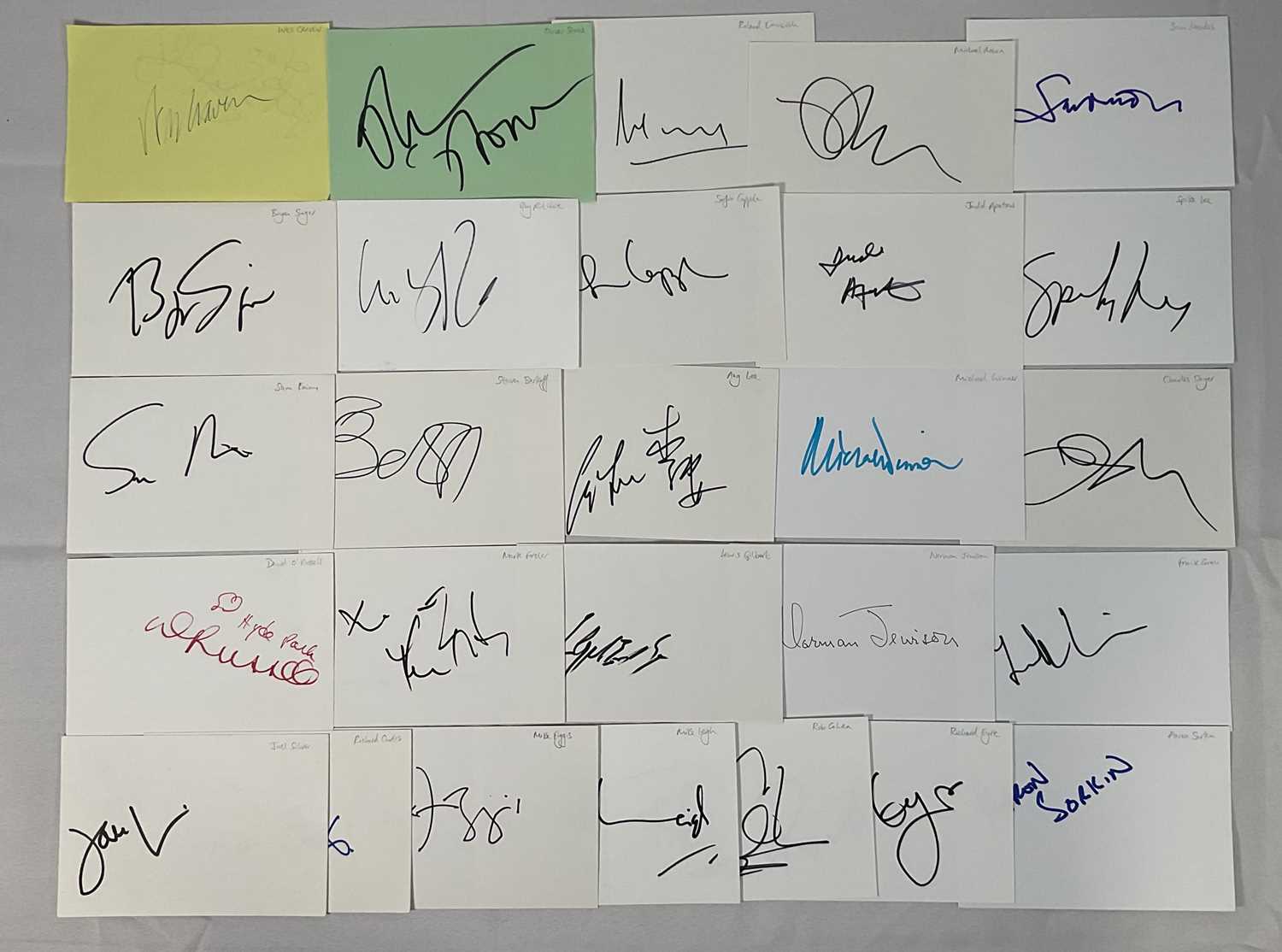 A group autograph cards signed by film and television Directors, Producers and Screenwriters to