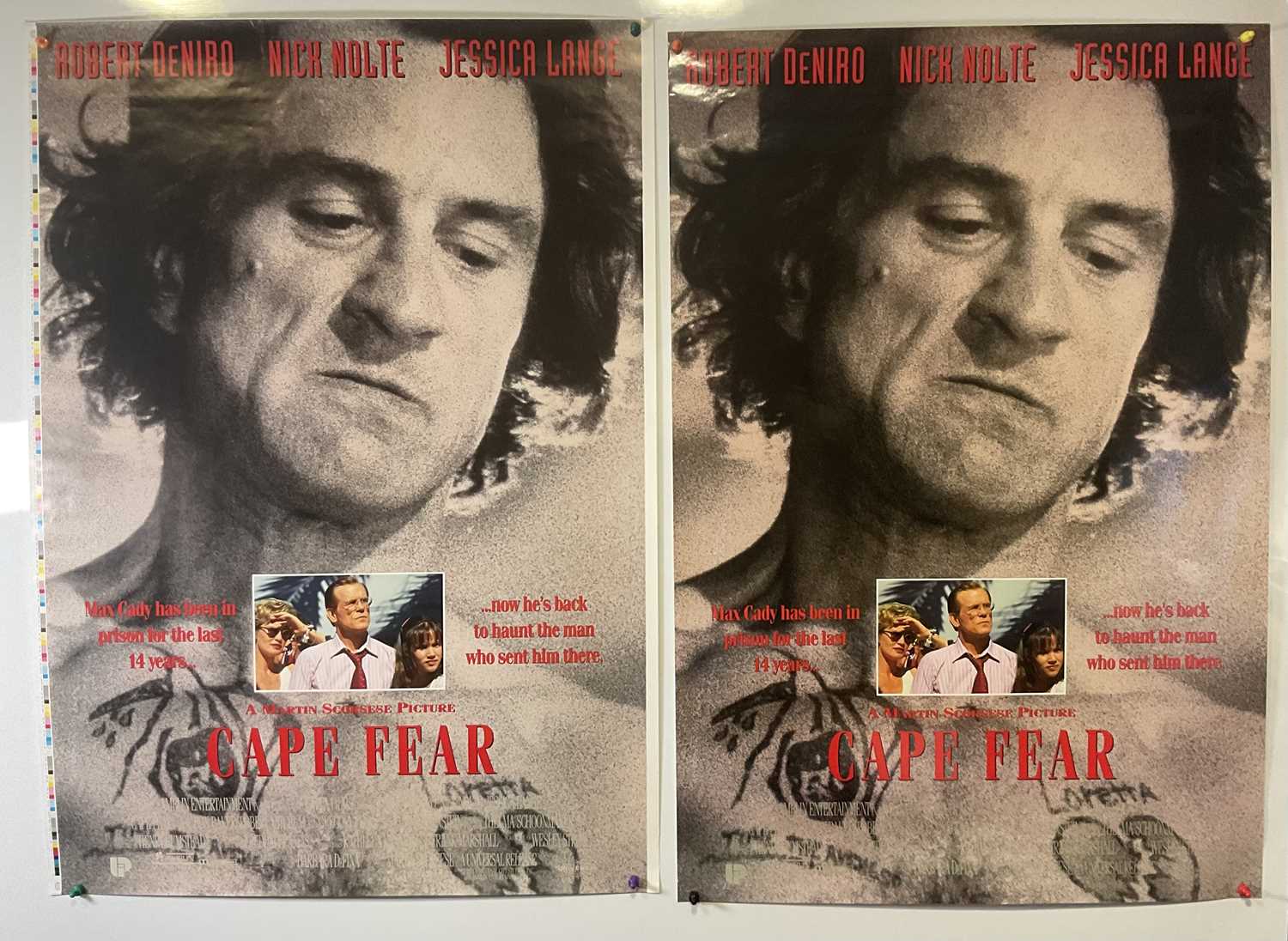 CAPE FEAR (1991) - Two Style B one sheet film posters - hard to find design featuring artwork by