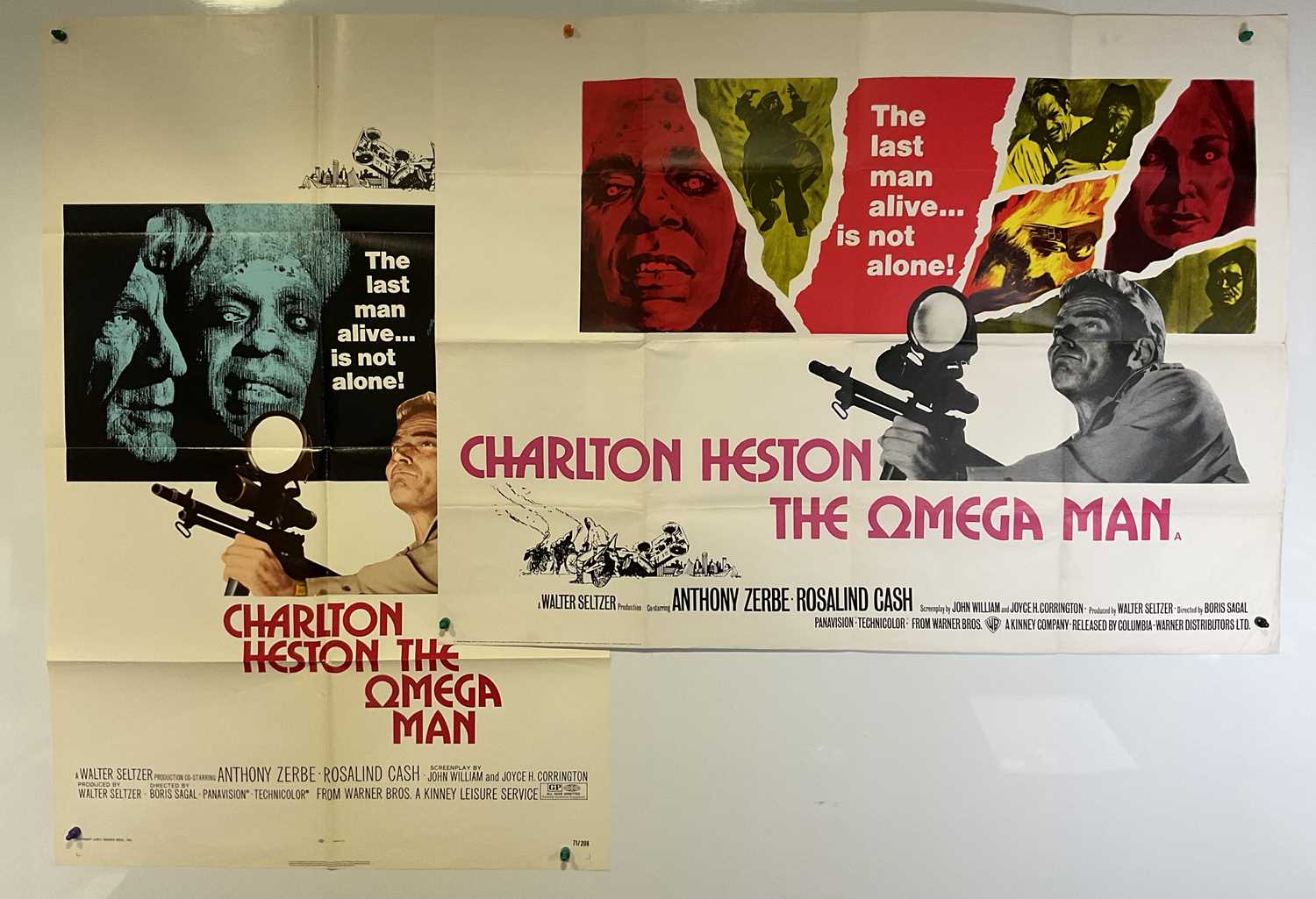 THE OMEGA MAN (1971) A US one sheet and UK Quad film poster for the Charlton Heston Horror