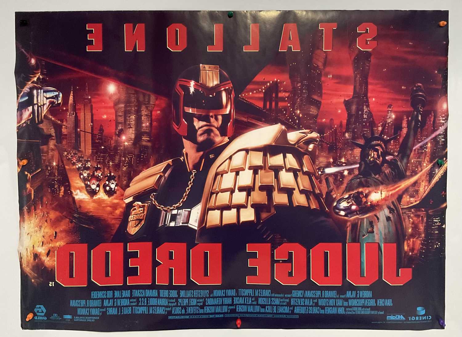 JUDGE DREDD (1995) UK Quad film poster, comic book adaptation starring Sylvester Stallone, artwork - Image 6 of 6