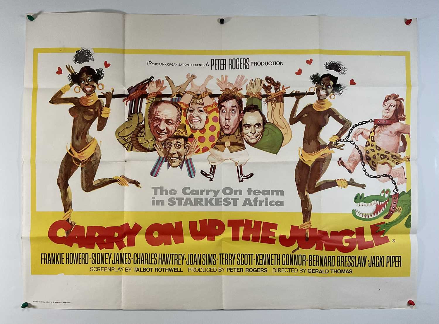 CARRY ON UP THE JUNGLE (1970) UK Quad film poster featuring Renato Fratini artwork, folded.