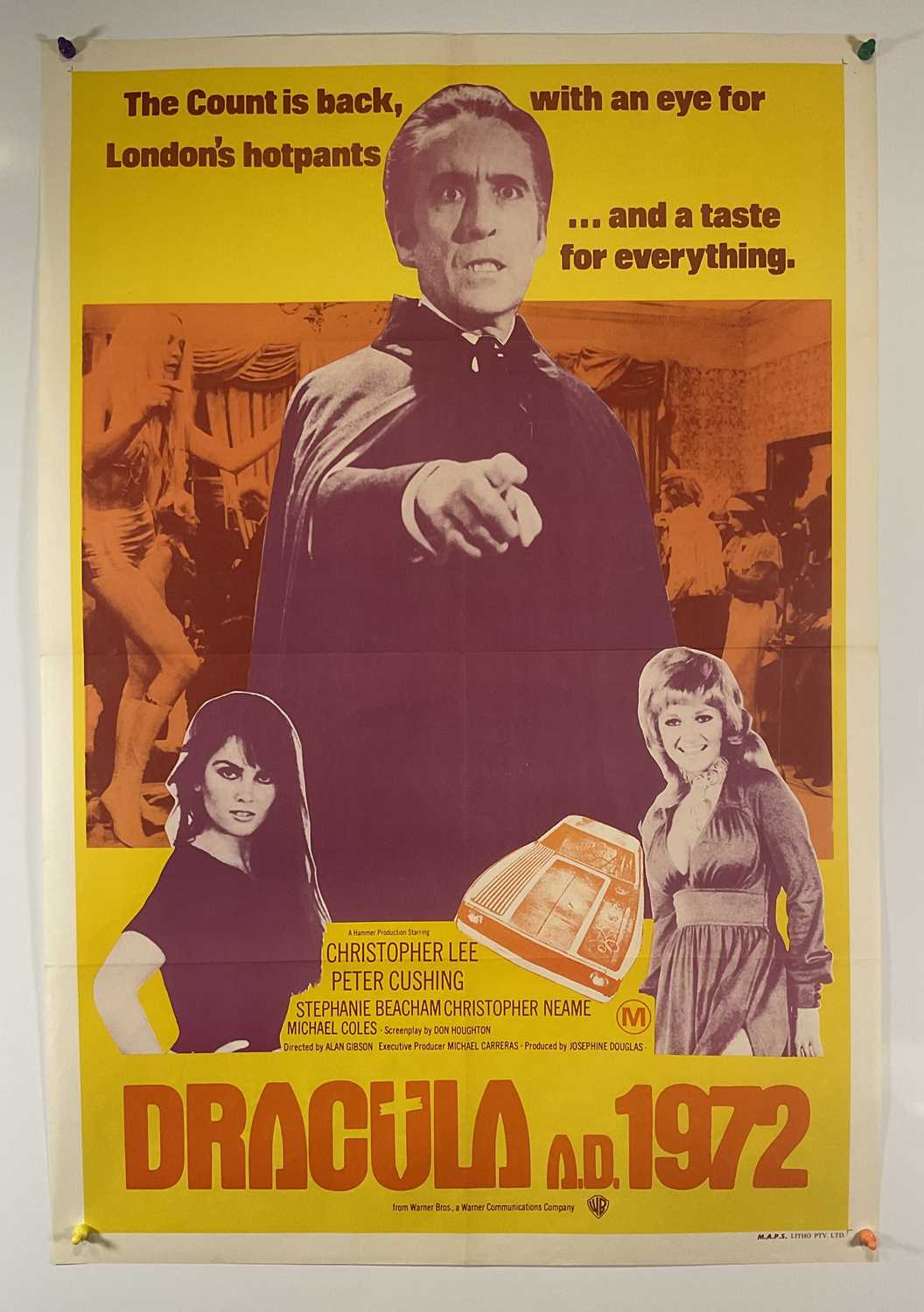 DRACULA A.D. 1972 (1972) Australian one sheet, Hammer horror vampire movie starring Christopher Lee,