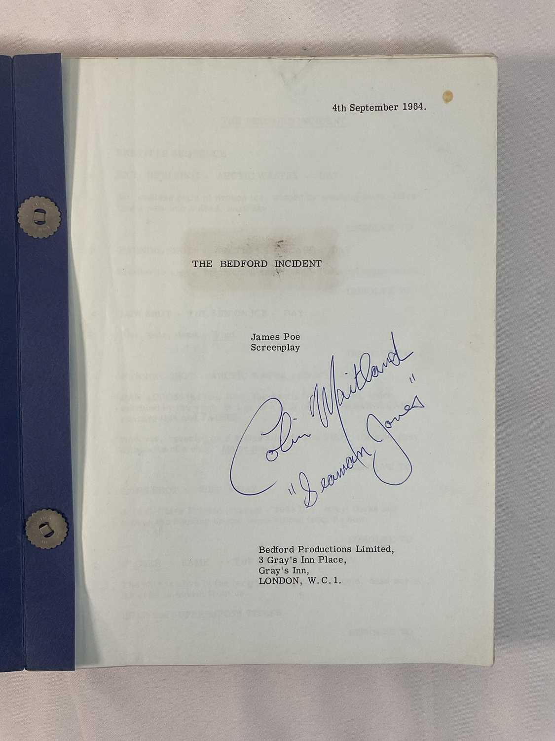 A signed script and call sheet for the film THE BEDFORD INCIDENT (1965) from the estate of COLIN - Image 2 of 5