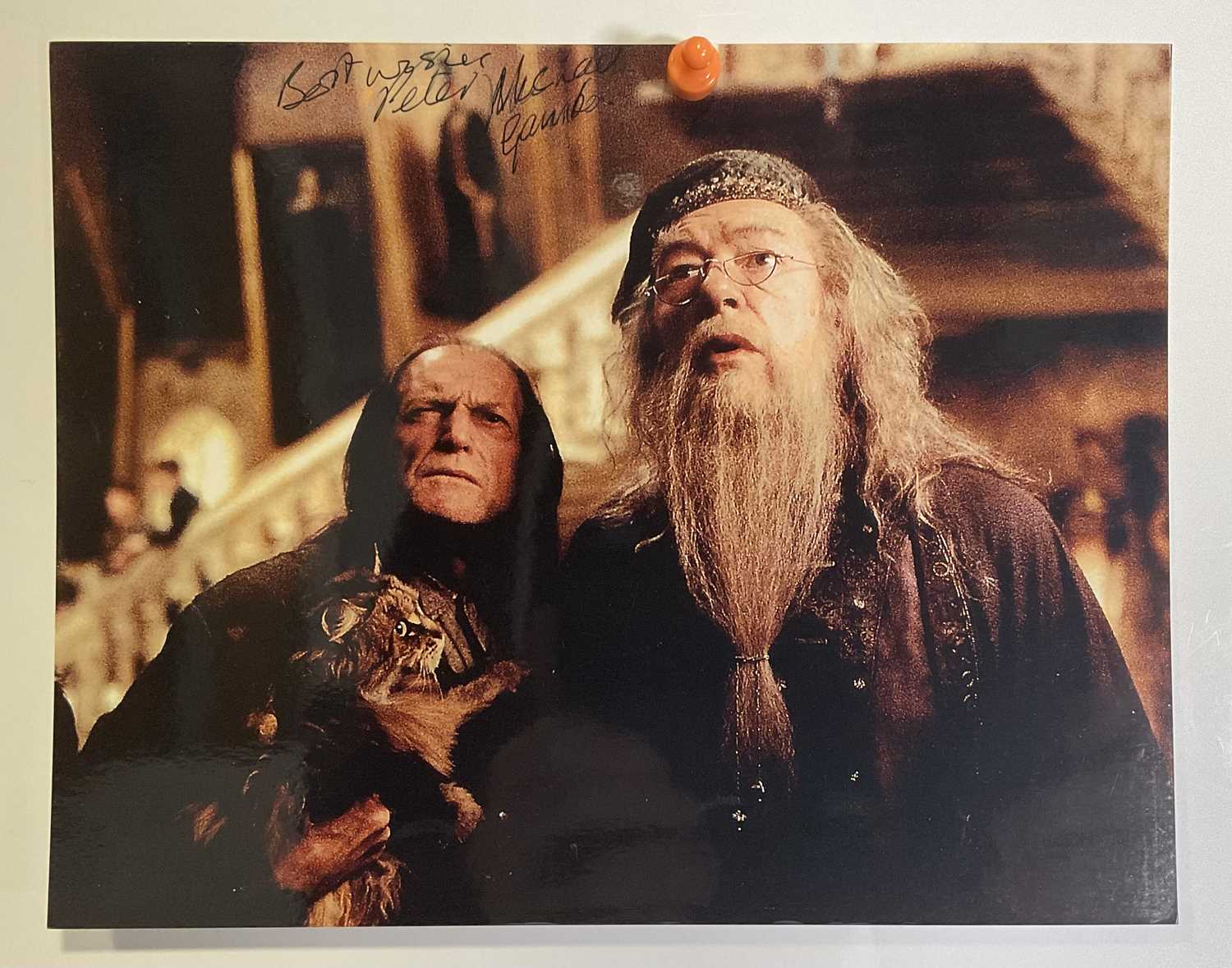 An autographed photographic still from HARRY POTTER signed by MICHAEL GAMBON (Professor Dumbledore),