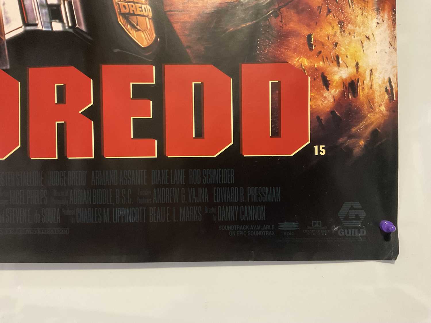 JUDGE DREDD (1995) UK Quad film poster, comic book adaptation starring Sylvester Stallone, artwork - Image 3 of 6