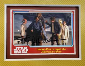 A STAR WARS Topps trading card signed by BILLY DEE WILLIAMS (Lando Calrissian), in a card frame