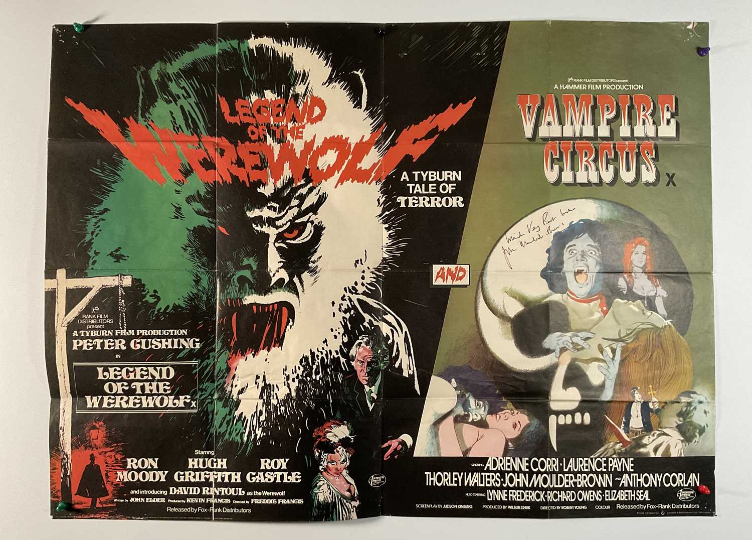 LEGEND OF THE WEREWOLF / VAMPIRE CIRCUS (1971/74) Double-Bill UK Quad Hammer Horror film poster