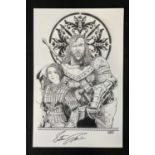 GAME OF THRONES - A black and white print of The Hound and Arya Stark signed by artist Steve