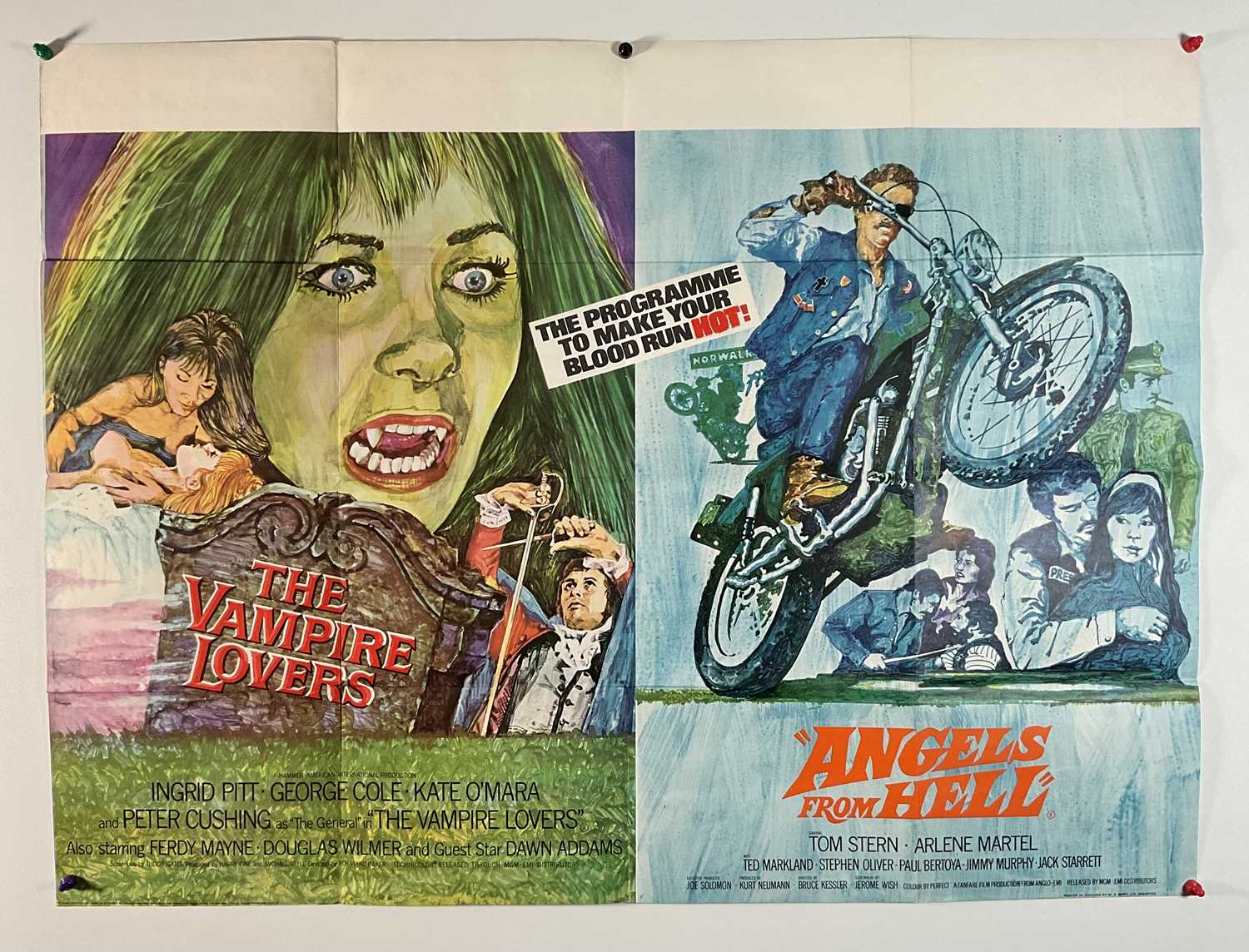 THE VAMPIRE LOVERS / ANGELS FROM HELL (1970) Double-Bill UK Quad film poster, Hammer Horror, first