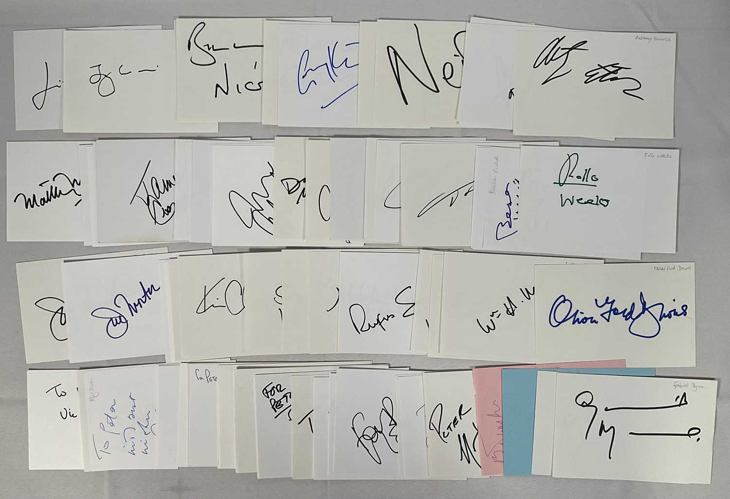 A large quantity of autograph cards signed by Hollywood actors to include RICHARD E GRANT, KEITH