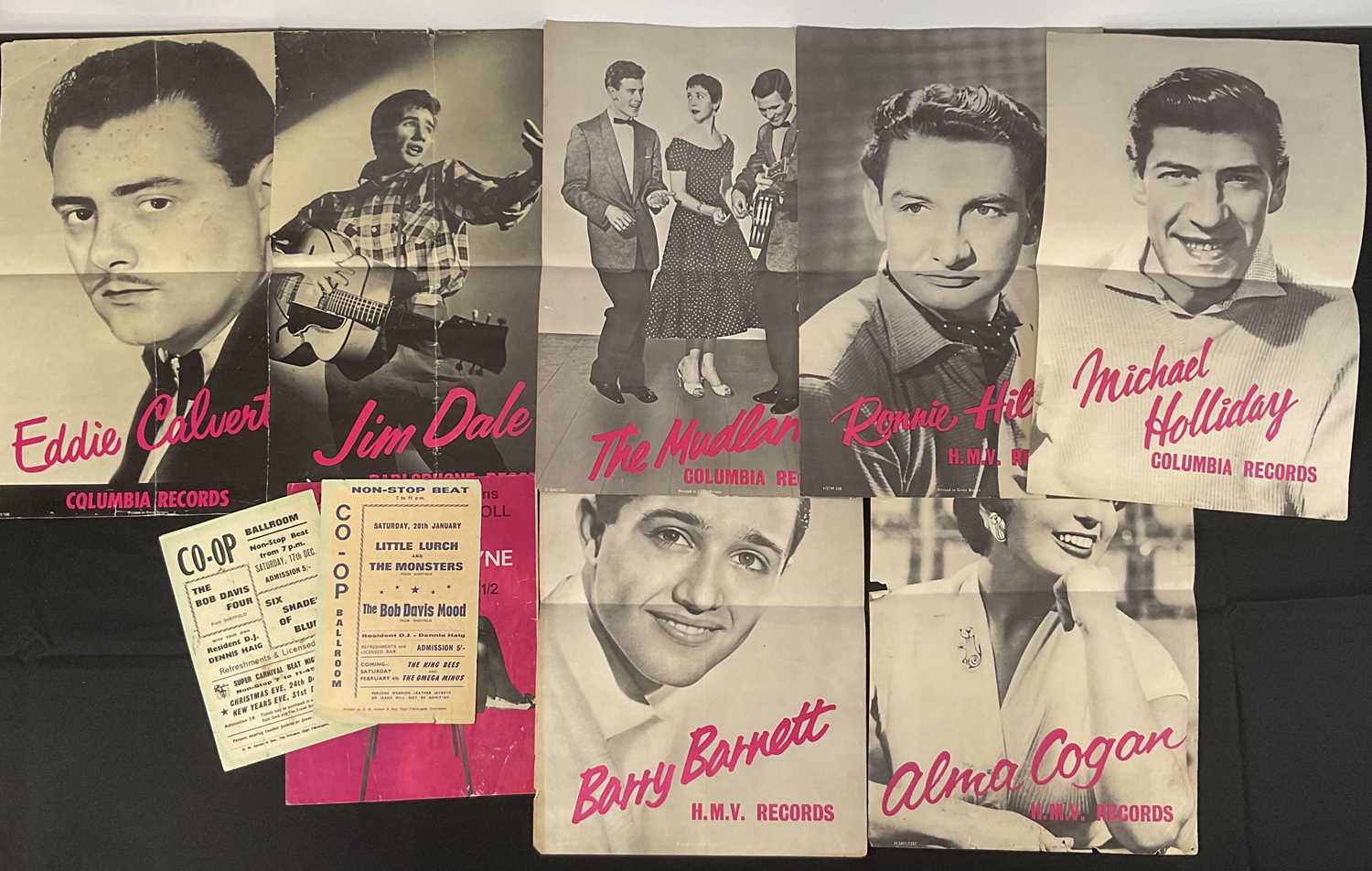 A group of music posters c. 1950s including 7 artist advertising posters and flyers for performances