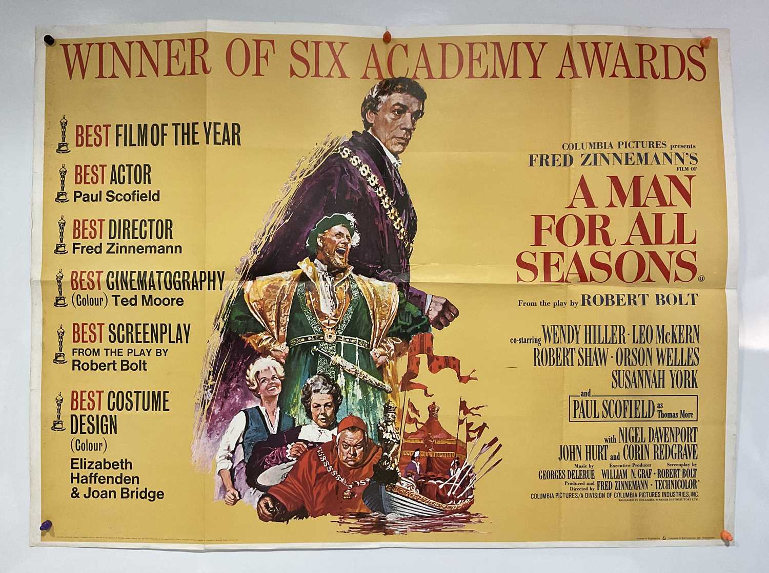 A MAN FOR ALL SEASONS (1966) Review style UK Quad film poster, folded