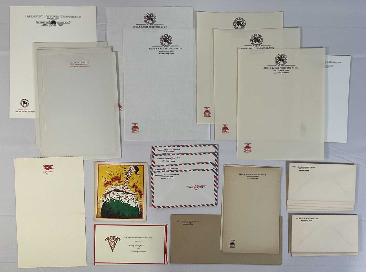A collection of Cecil B. DeMille and Paramount Pictures ephemera including letterheaded paper from